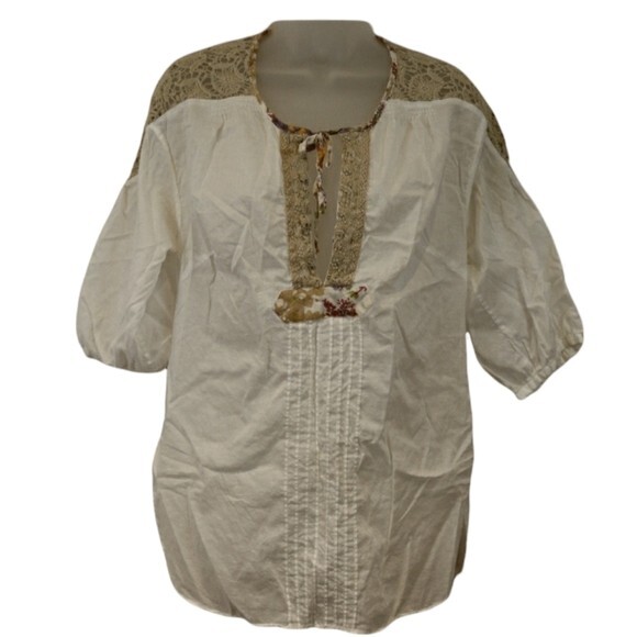 Free People Boho White Peasant Blouse Top Medium - Picture 1 of 14